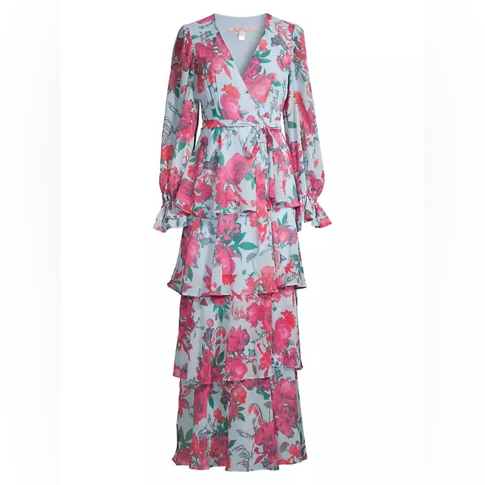 NWT Hutch Bardot Floral Wrap Anthropologie tiered long sleeve Maxi Dress size 0X